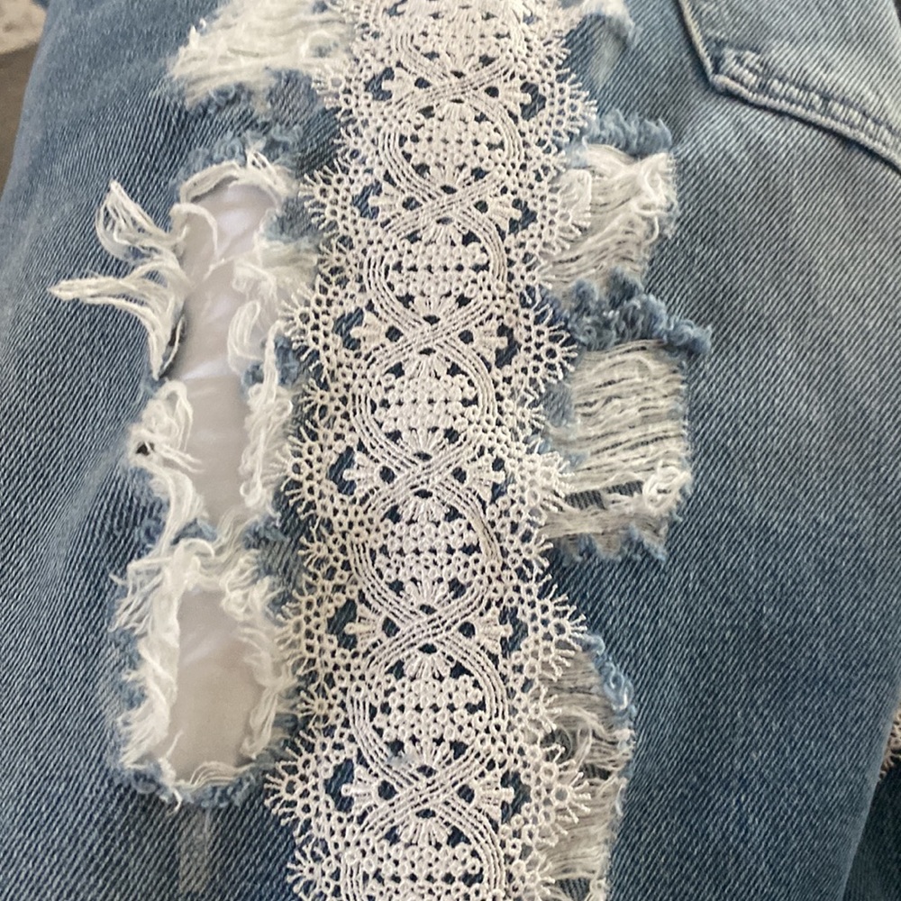 NWOT Blumarine Blue Lace Trim Distressed Skinny Jeans💙🤍💙 - Picture 9 of 13